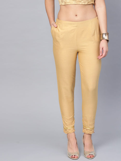 Buy Clora Creation Women Beige Solid Silk Cigarette Trousers - Trousers for  Women 14066880 | Myntra